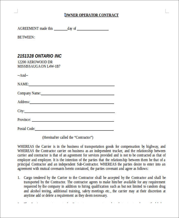 FREE 6 Owner Operator Lease Agreement Samples In MS Word Google Docs 