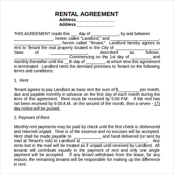 FREE 6 Sample Generic Rental Agreement Templates In PDF MS Word