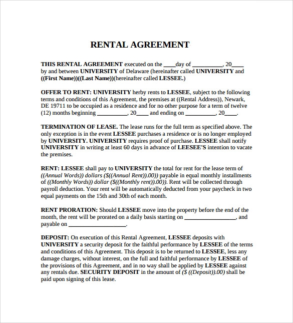 FREE 6 Sample Generic Rental Agreement Templates In PDF MS Word