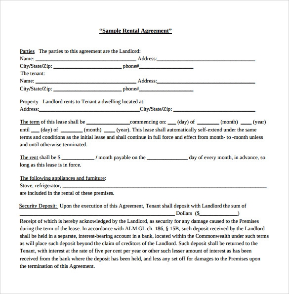 FREE 6 Sample Generic Rental Agreement Templates In PDF MS Word