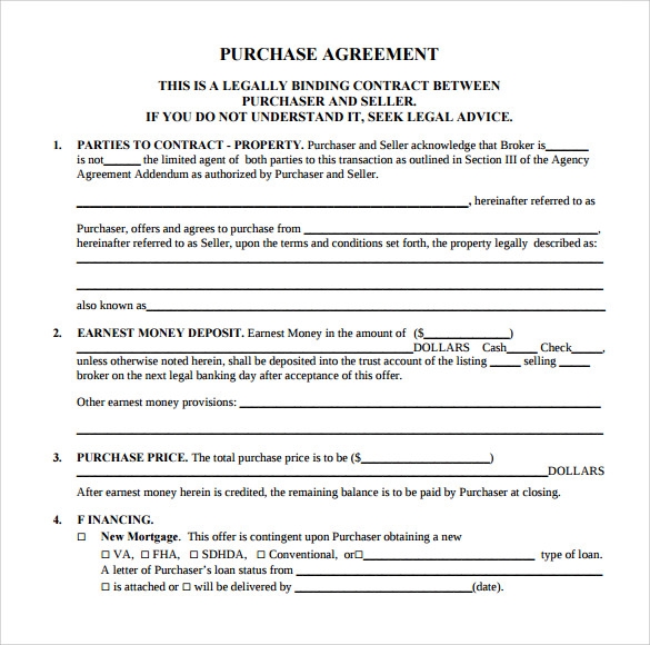 FREE 6 Sample Home Purchase Agreement Templates In PDF MS Word