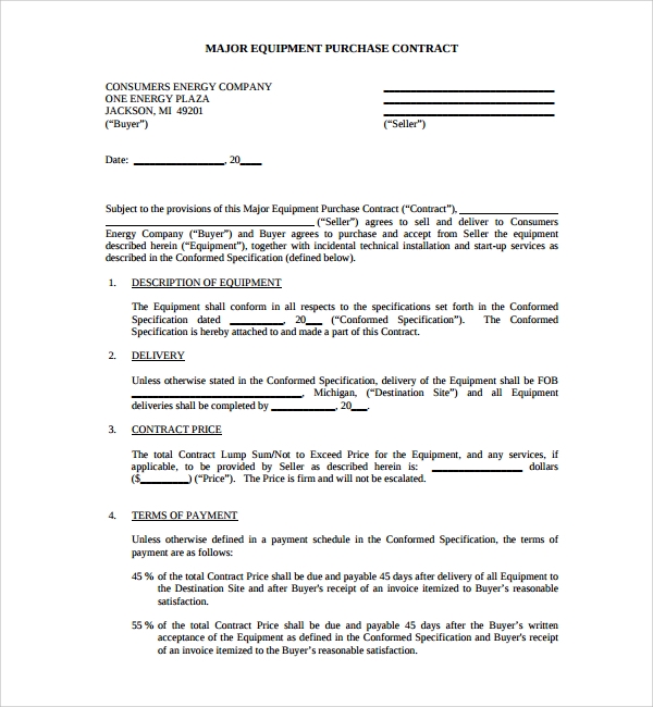 FREE 7 Sample Equipment Purchase Agreement Templates In PDF MS Word 