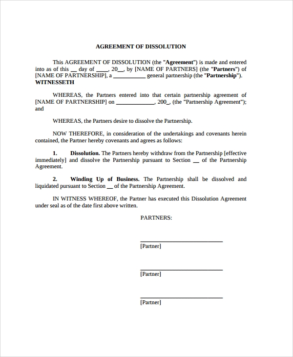 FREE 7 Sample Partnership Dissolution Agreement Templates In PDF MS Word