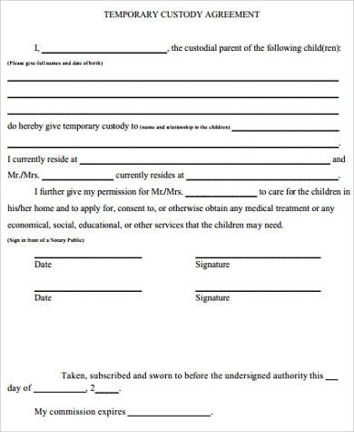 FREE 7 Sample Temporary Custody Forms In MS Word PDF