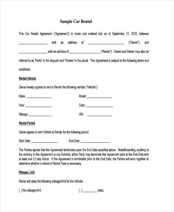 FREE 8 Car Lease Agreement Samples In MS Word PDF