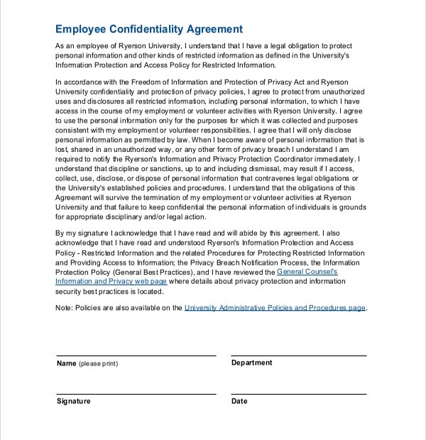 FREE 8 Sample Employee Confidentiality Agreement Templates In PDF MS