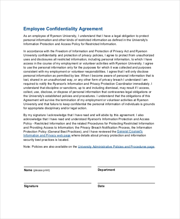 FREE 8 Sample Employee Confidentiality Agreement Templates In PDF MS 