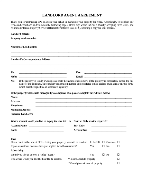 FREE 8 Sample Landlord Agreement Forms In PDF MS Word