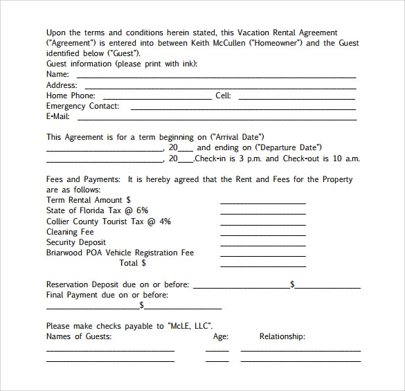FREE 8 Sample Vacation Rental Agreement Templates In PDF MS Word