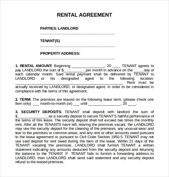 FREE 8 Standard Rental Agreement Templates In PDF MS Word Excel