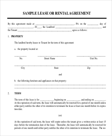 FREE 9 Sample Generic Lease Agreement Templates In MS Word PDF