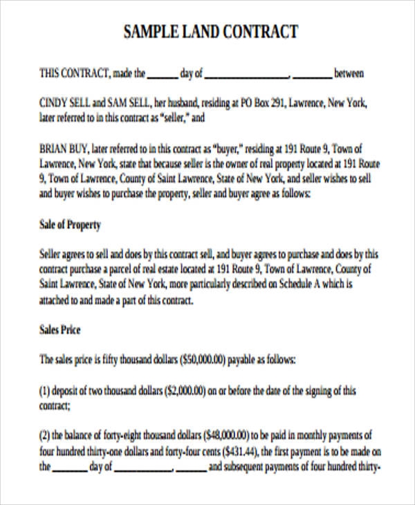 FREE 9 Sample Land Contract Agreement Templates In MS Word PDF