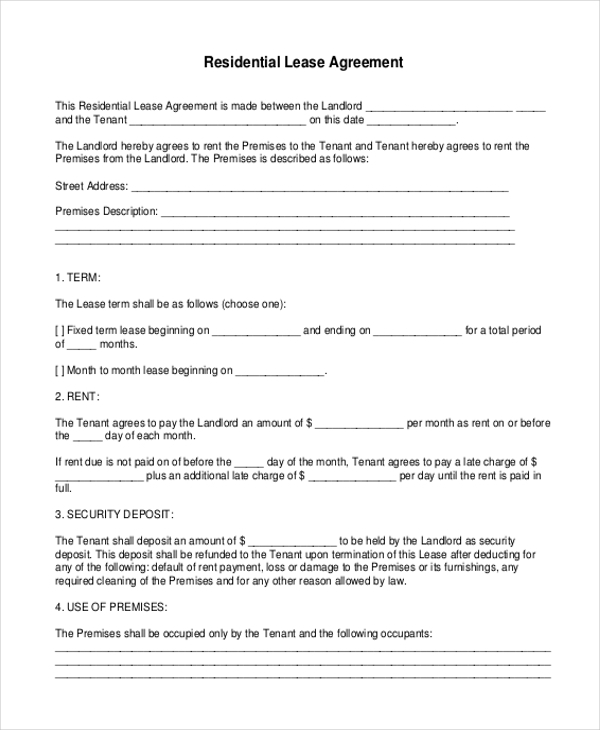 Free 9 Sample Printable Lease Agreement Forms In Pdf Ms Word Download 