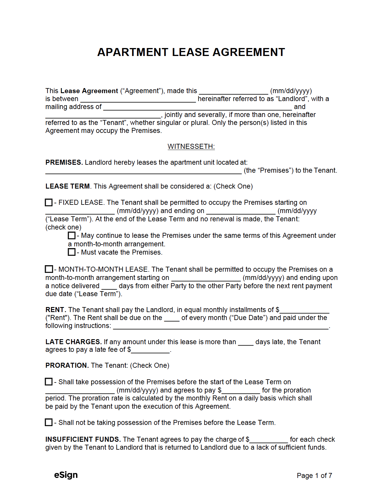 Free Apartment Lease Agreement Template PDF Word