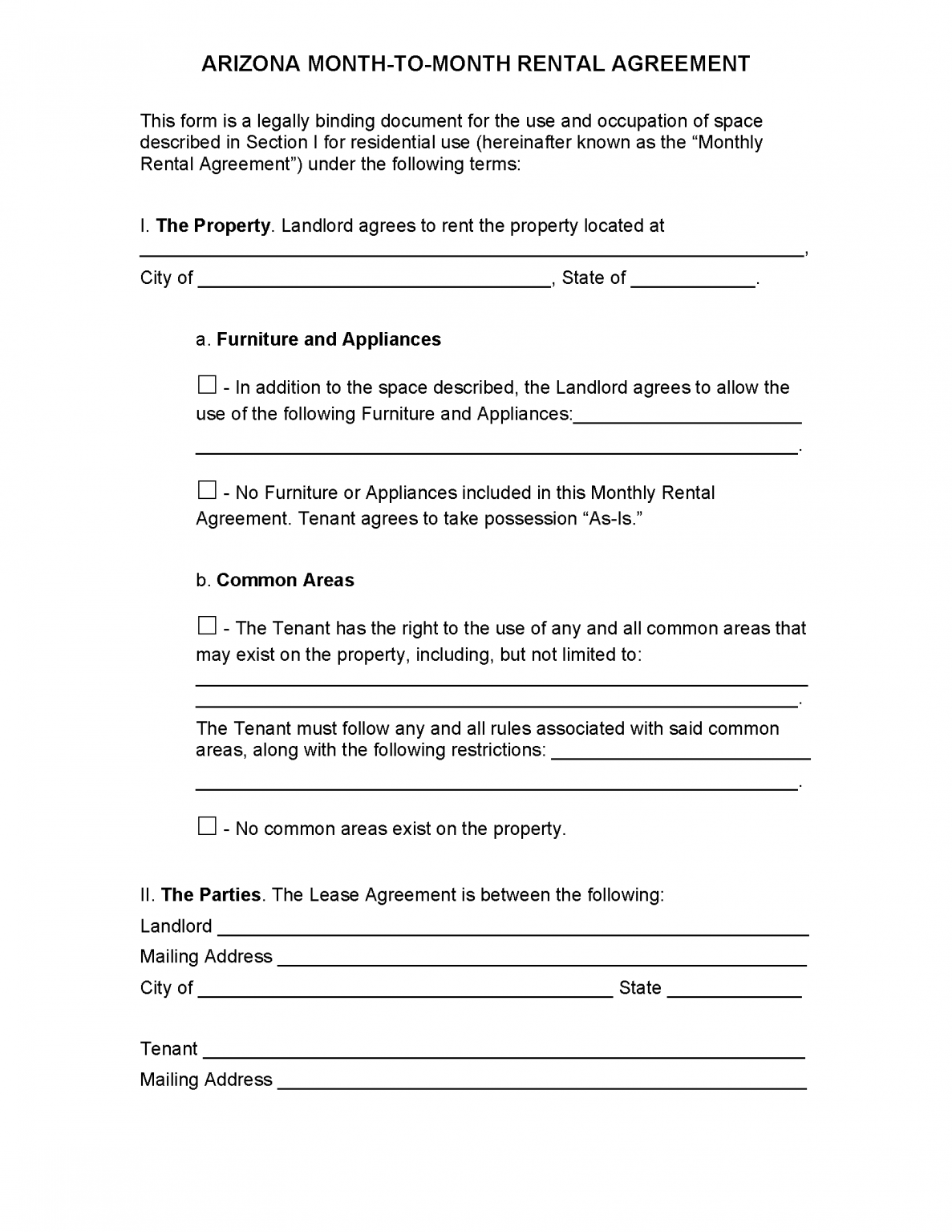 Free Arizona Rental Lease Agreement Templates PDF Word