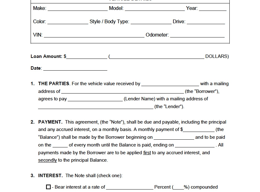 Free Auto Loan Agreement Template PDF Word