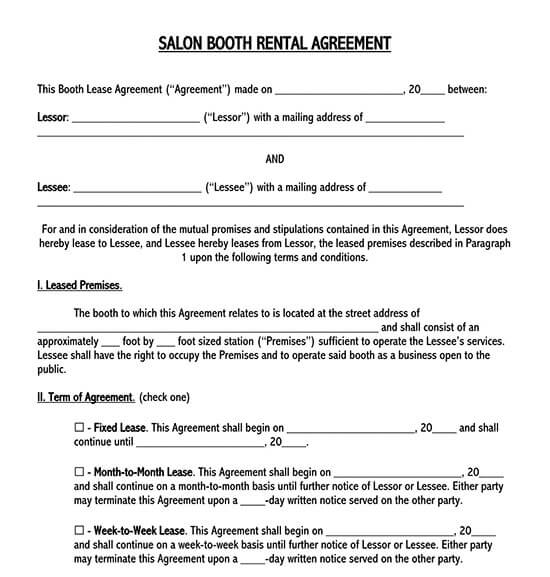 Free Booth Rental Agreement Templates