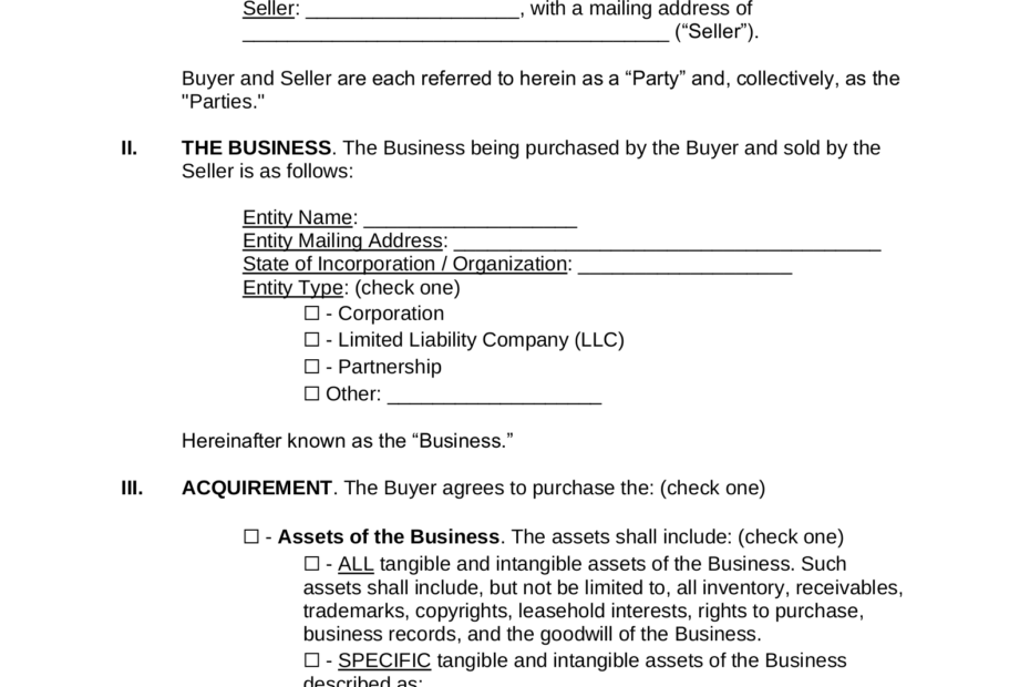 Free Business Purchase Agreement BPA Template PDF Word EForms