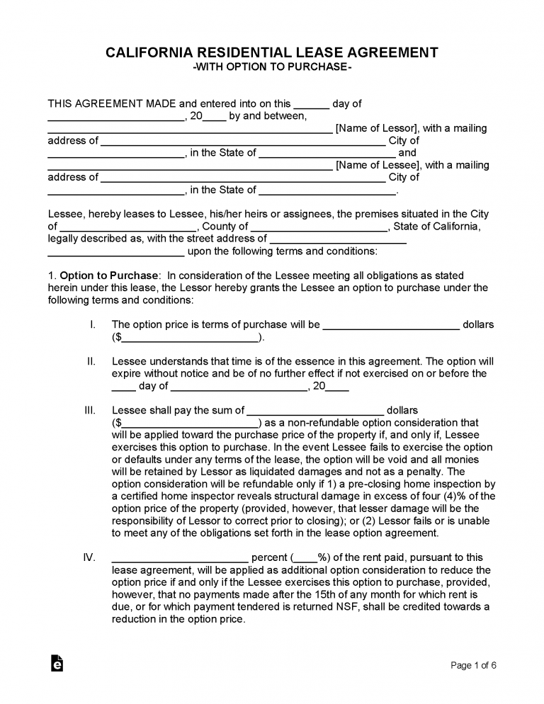 Free California Lease Agreement Templates 6 PDF WORD RTF