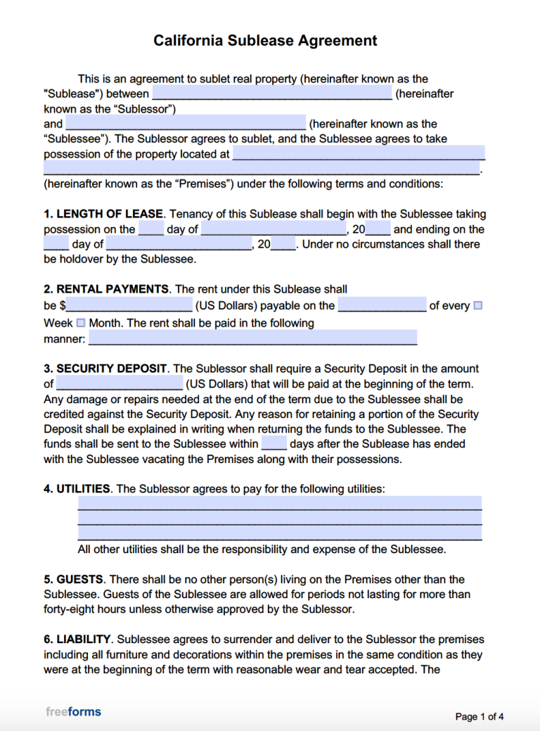 Free California Rental Lease Agreement Templates PDF WORD