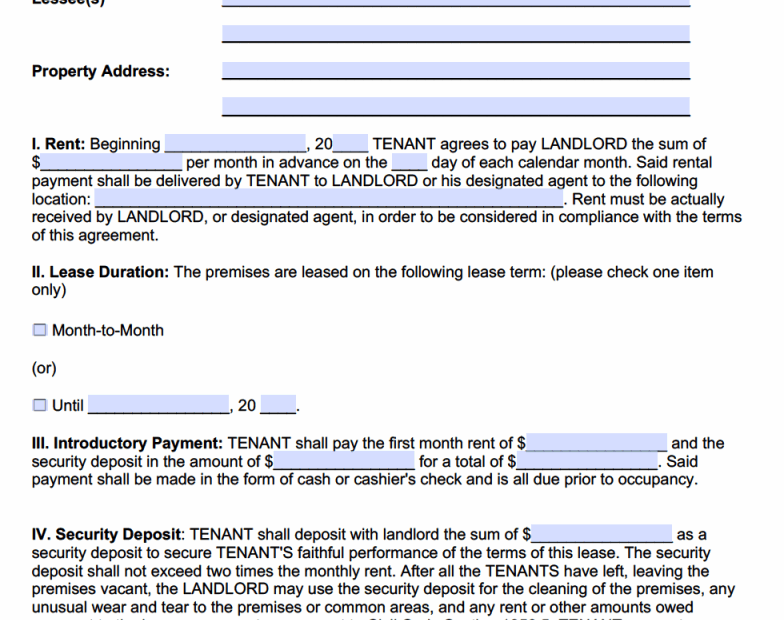 Free California Rental Lease Agreement Templates PDF WORD
