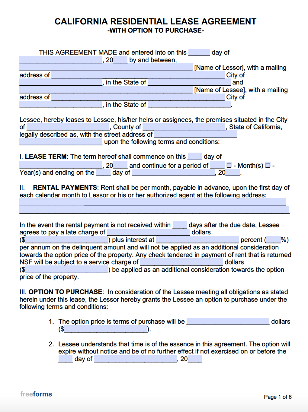 Free California Rental Lease Agreement Templates PDF WORD