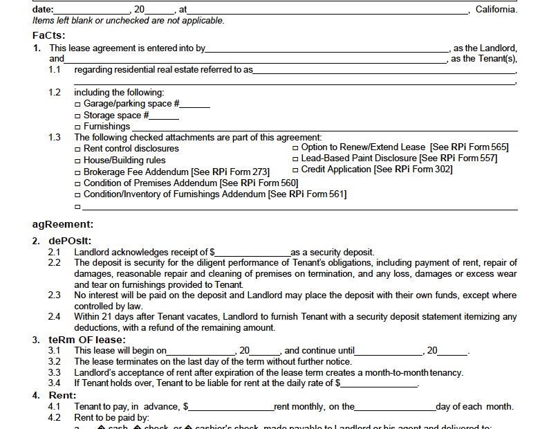 Free California Standard Residential Lease Agreement PDF WORD RTF