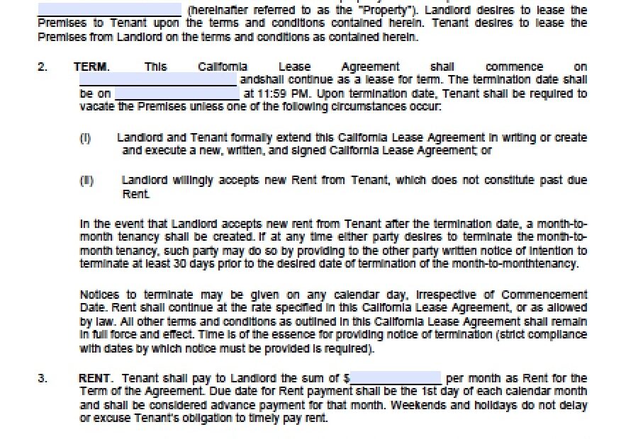 Free California Standard Residential Lease Agreement Template PDF Word