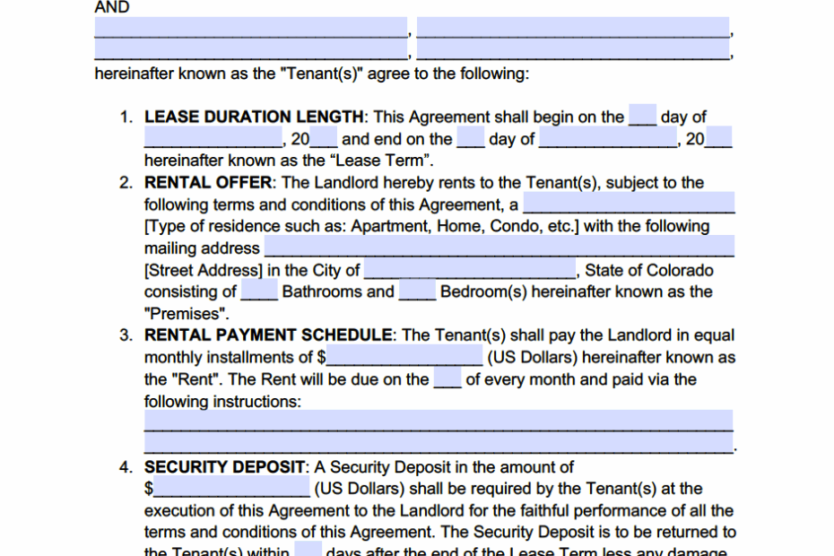 Free Colorado Standard Residential Lease Agreement Template PDF WORD