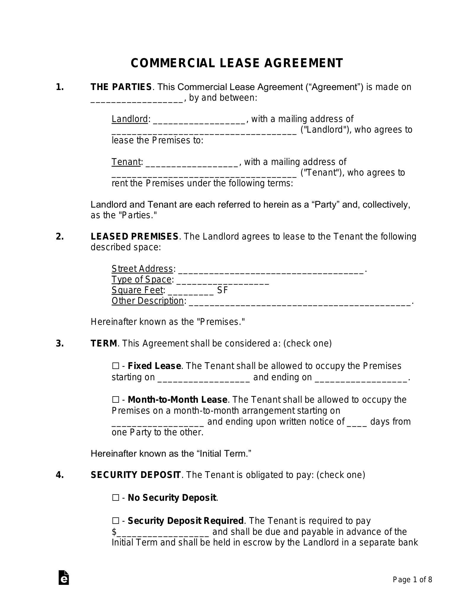 Free Commercial Lease Agreement Templates 12 PDF Word EForms