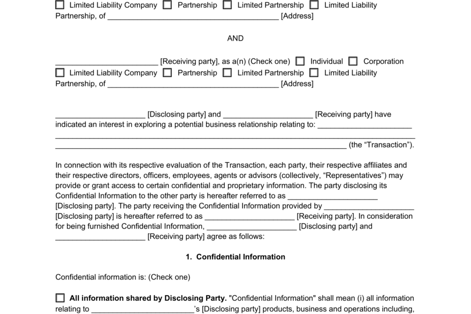 Free Confidentiality Agreement Template PDF Word