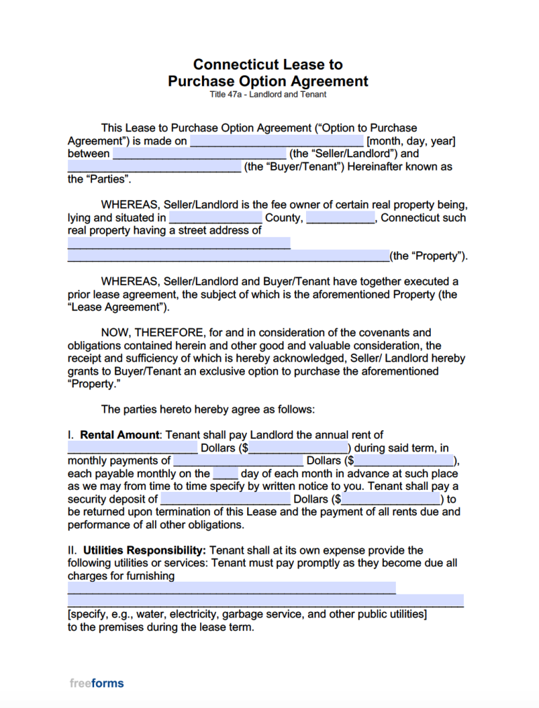 Free Connecticut Rental Lease Agreement Templates PDF WORD