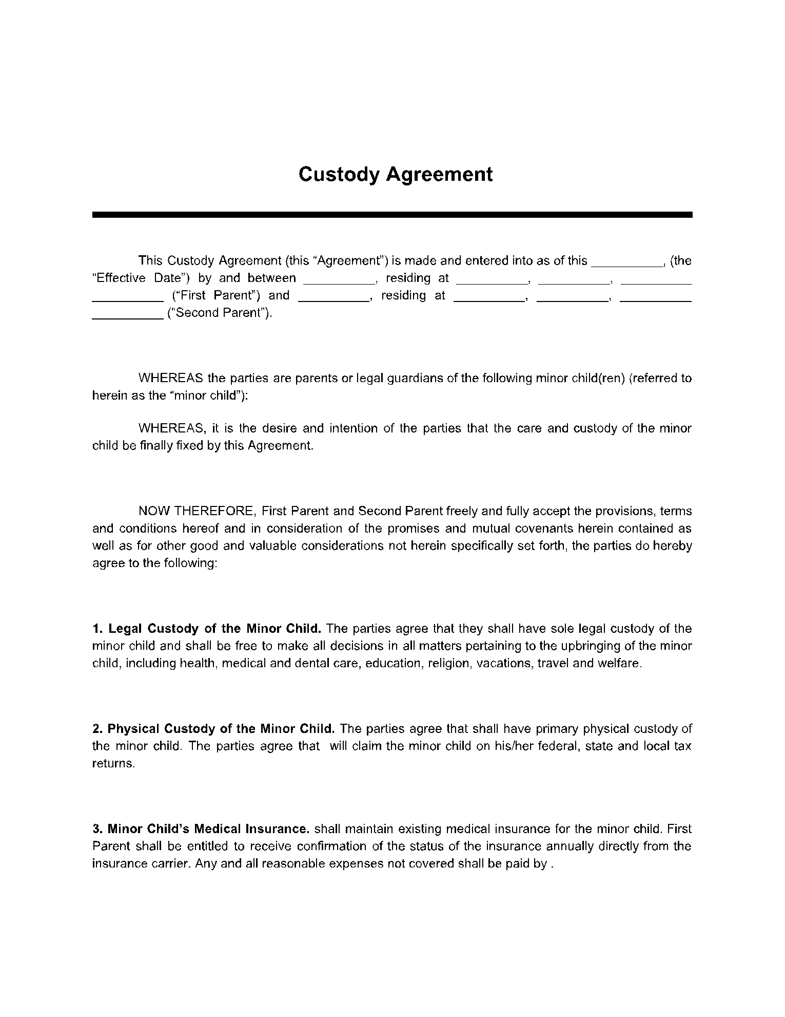 Free Custody Agreement Template