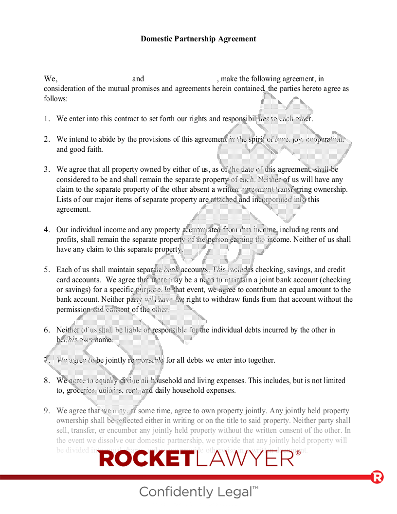 Free Domestic Partnership Agreement Rocket Lawyer