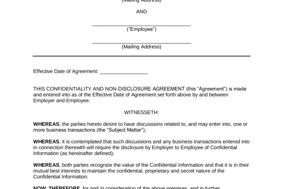 Free Employee Non Disclosure Agreement NDA Template PDF Word EForms