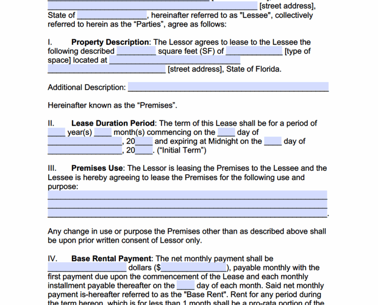 Free Florida Commercial Lease Agreement Template PDF WORD