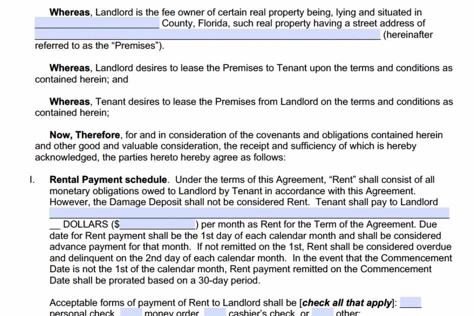 Free Florida Rental Lease Agreement Templates PDF WORD