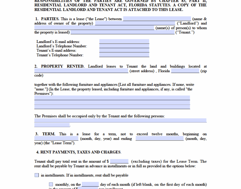 Free Florida Standard Residential Lease Agreement Template PDF WORD