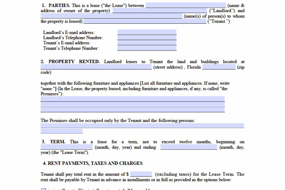 Free Florida Standard Residential Lease Agreement Template PDF WORD