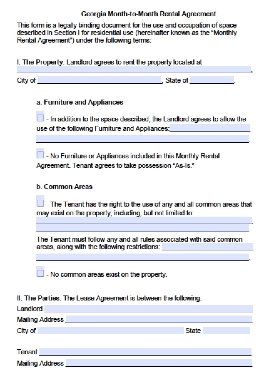 Free Georgia Rental Lease Agreement Templates PDF Word