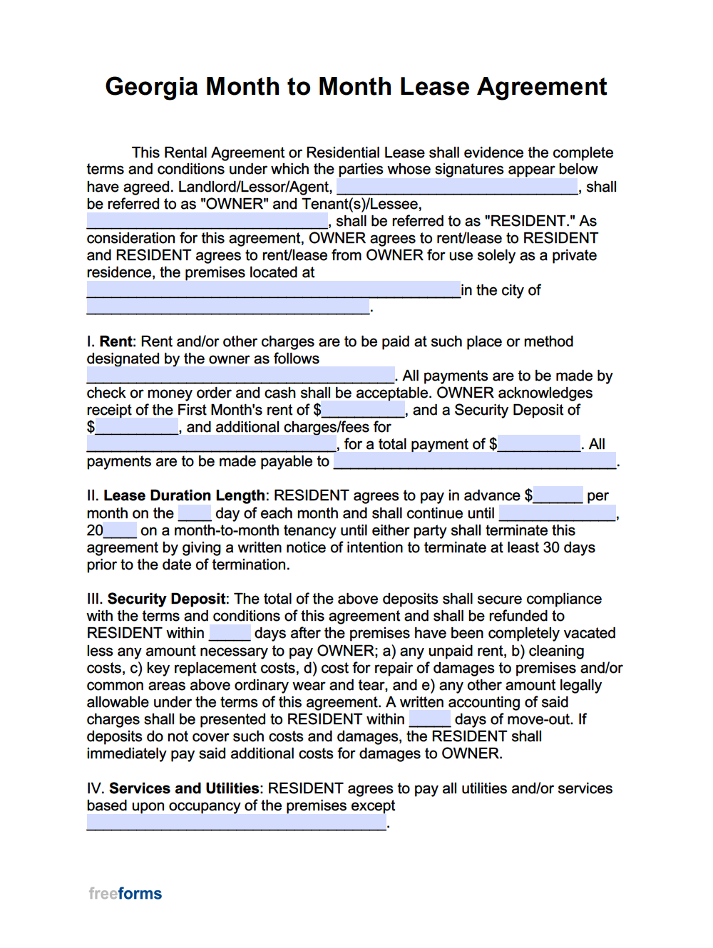 Free Georgia Rental Lease Agreement Templates PDF WORD