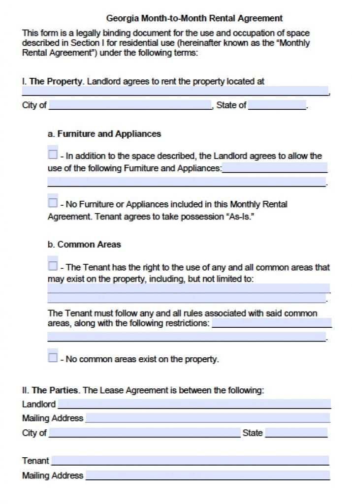 Free Georgia Rental Lease Agreement Templates PDF Word