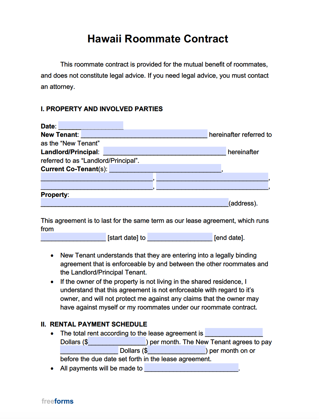 Free Hawaii Rental Lease Agreement Templates PDF WORD