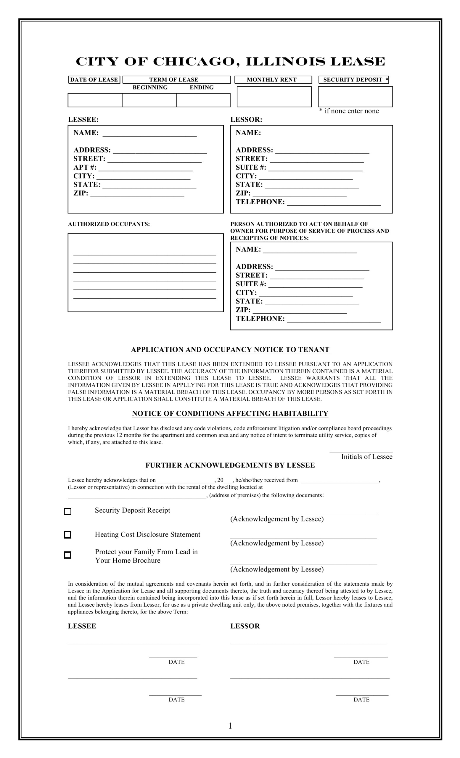 Free Illinois Chicago Only Residential Lease Agreement Template 
