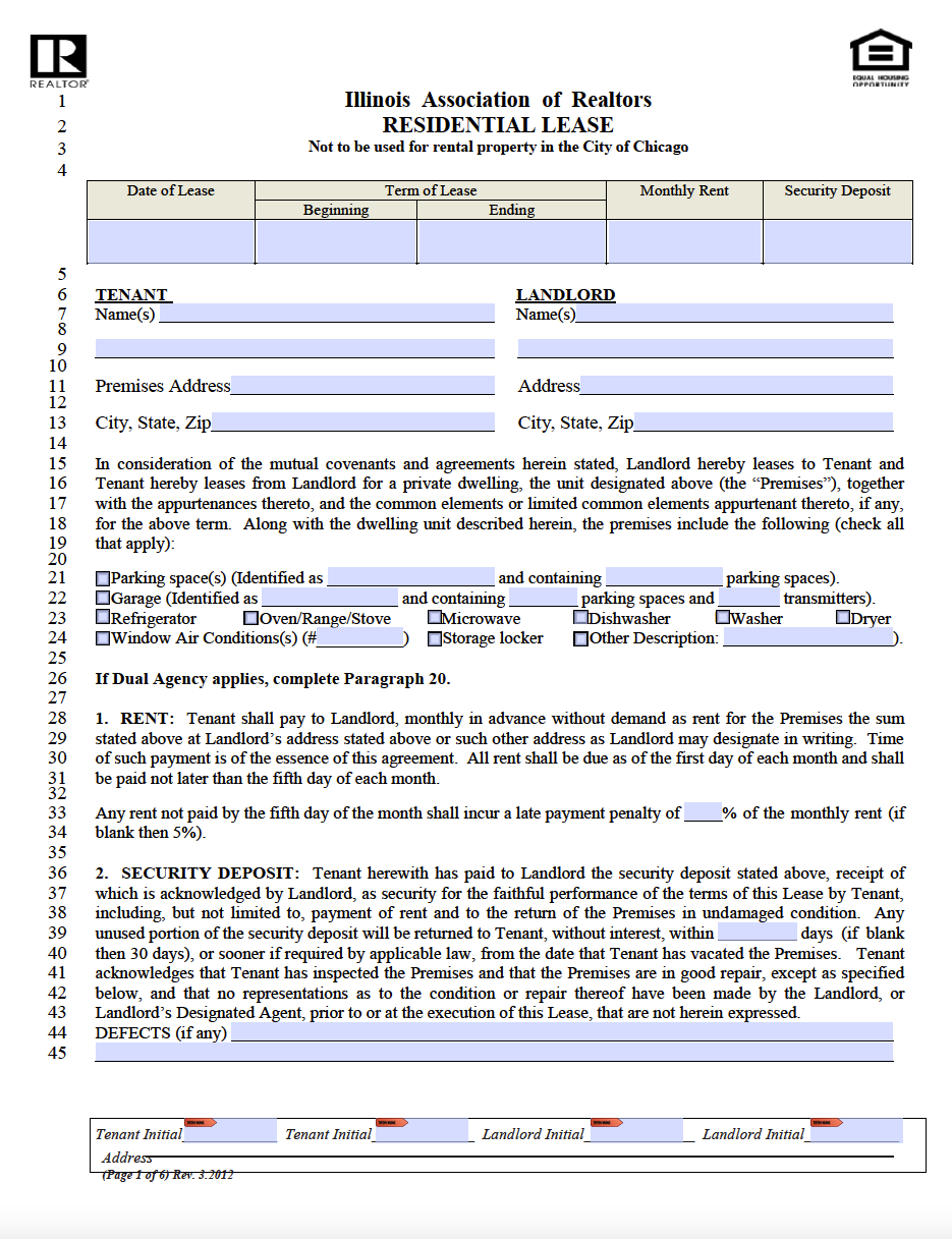 Free Illinois Rental Lease Agreement Templates PDF WORD