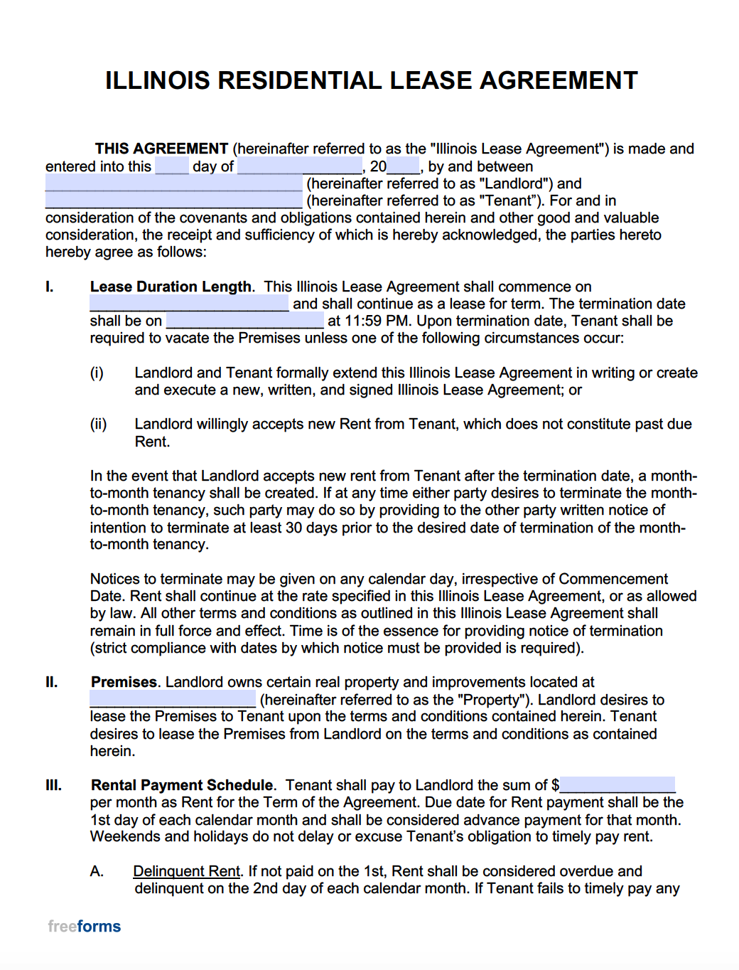 Free Illinois Rental Lease Agreement Templates PDF WORD