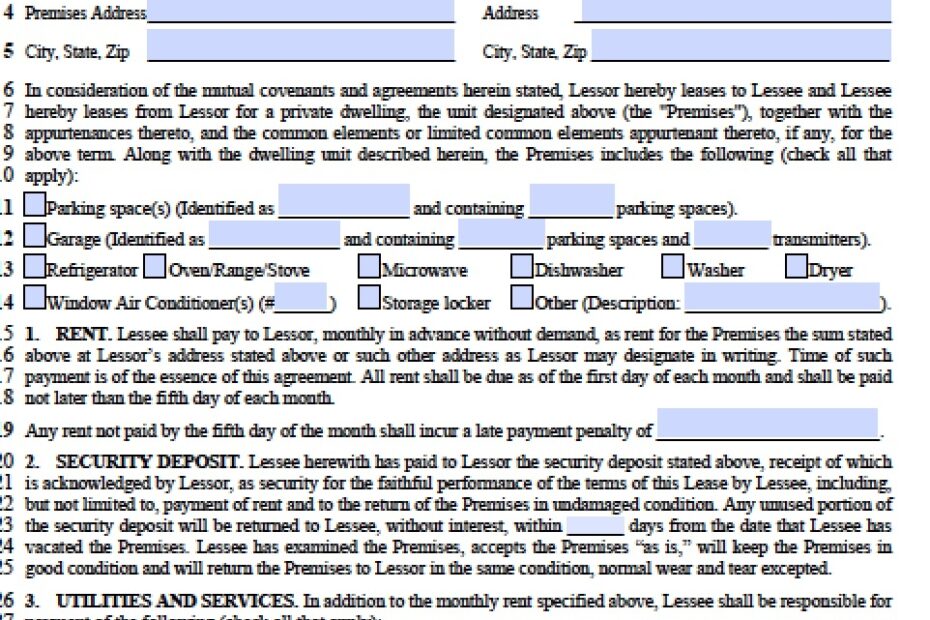 Free Illinois Residential Lease Agreement Template PDF Word doc