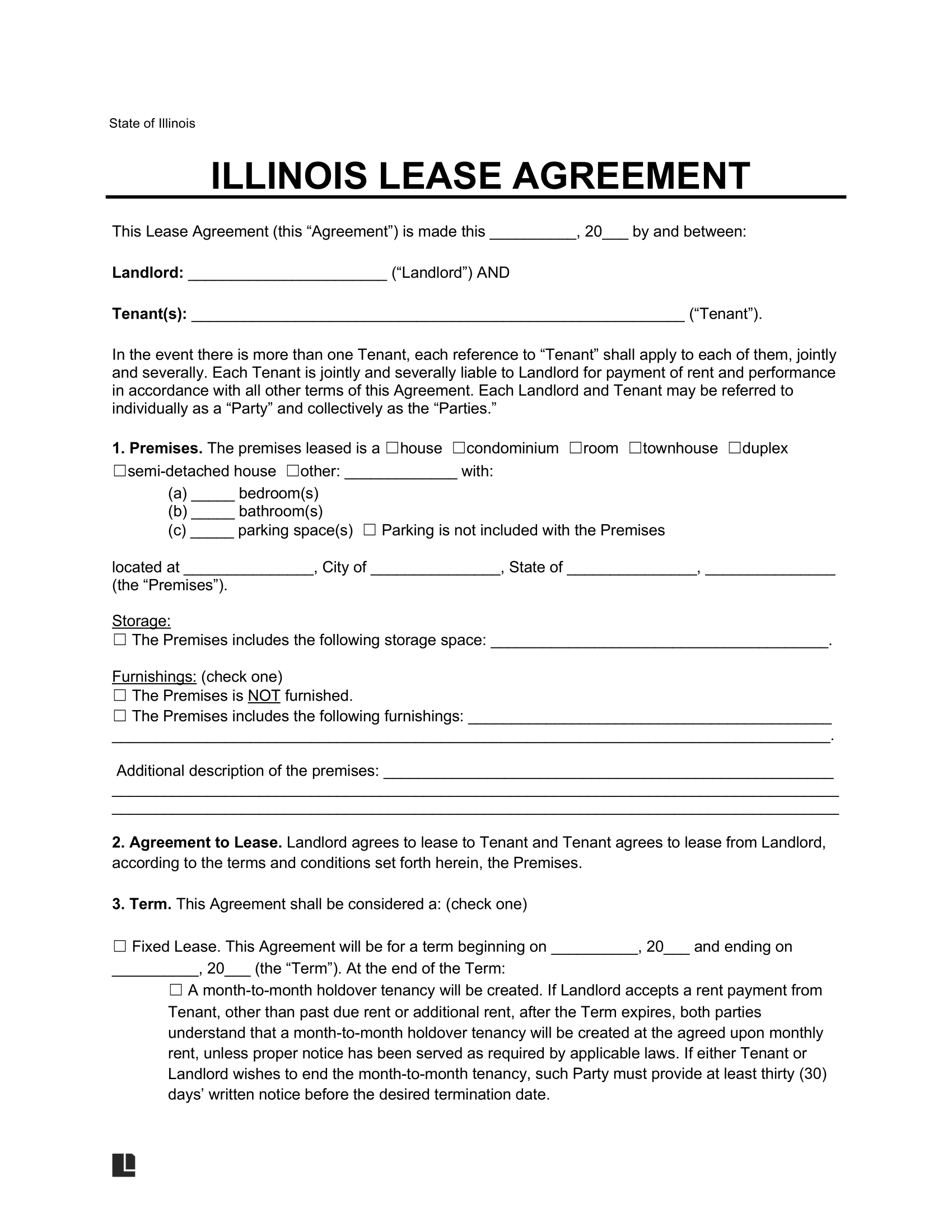 Free Illinois Standard Residential Lease Agreement PDF Word