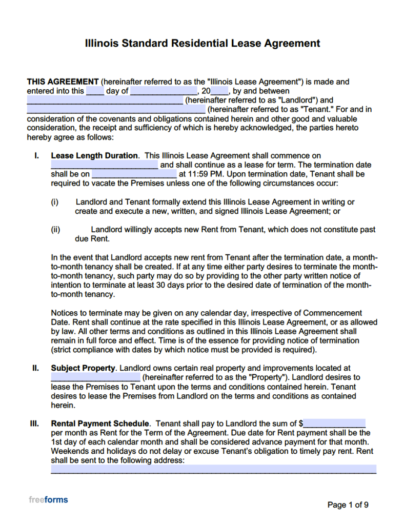 Free Illinois Standard Residential Lease Agreement Template PDF WORD
