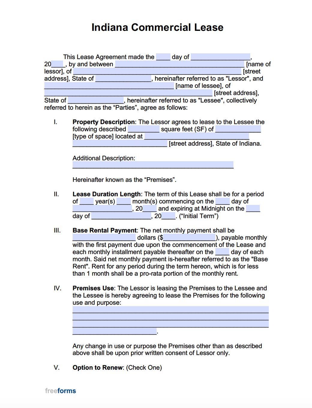 Free Indiana Rental Lease Agreement Templates PDF WORD